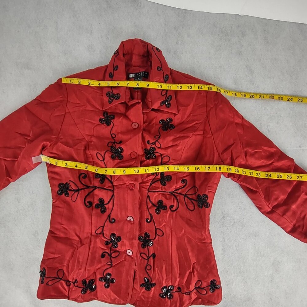 Carole Little Red 100% Silk Beaded Embroidered Statement Jacket Blazer Size S - Picture 11 of 16